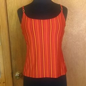 New York & Company Camisole in Orange, Red, Yellow Stripes Size L